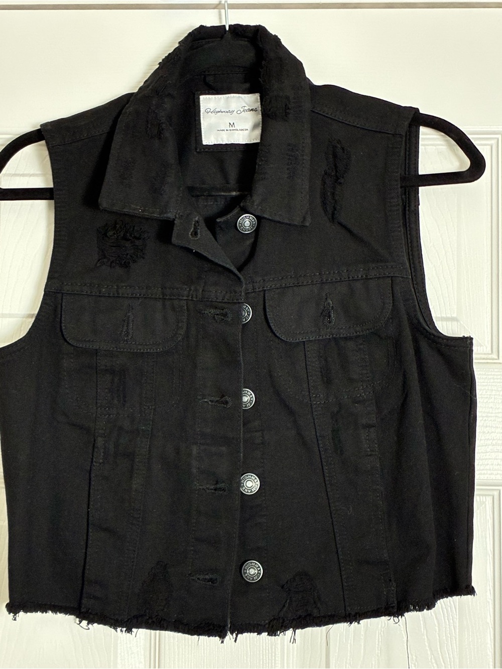 Highway Jeans Black Distressed Denim Vest Raw Hem Size M